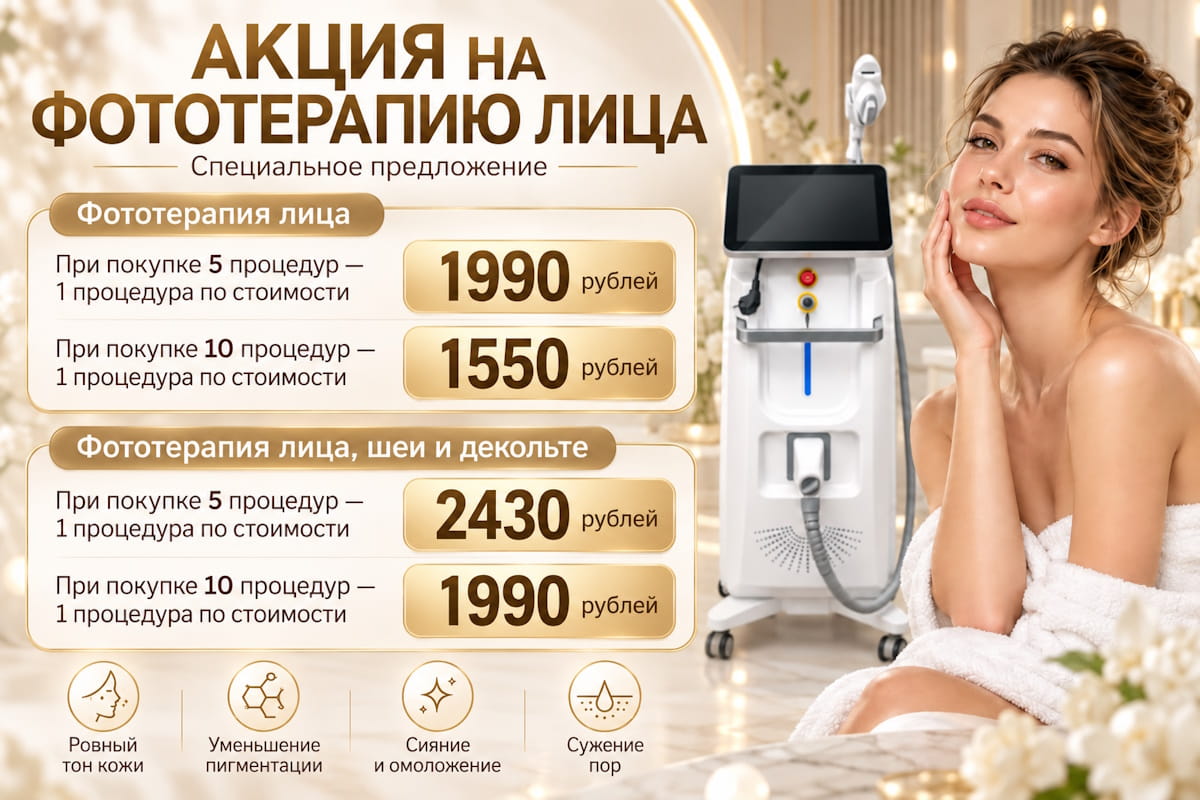 Акция на фототерапию лица — специальные цены на выгодные абонементы